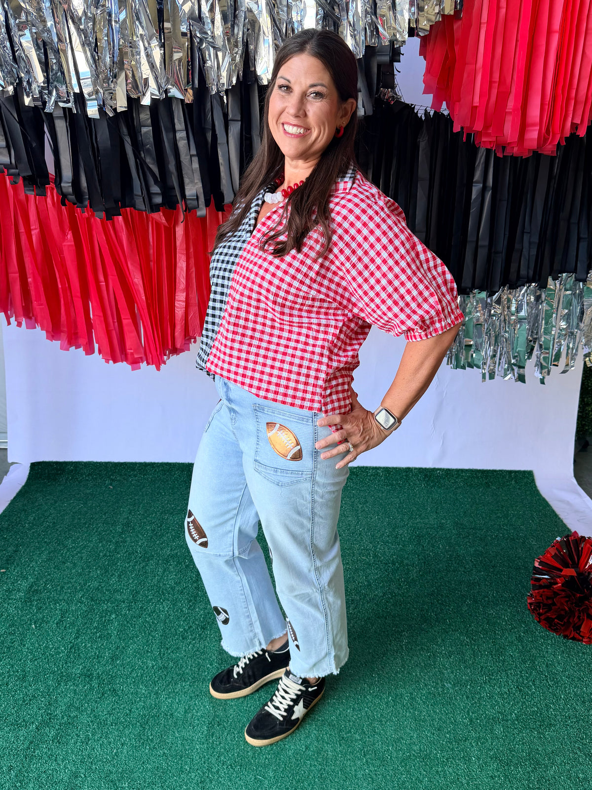 Gingham top black and red
