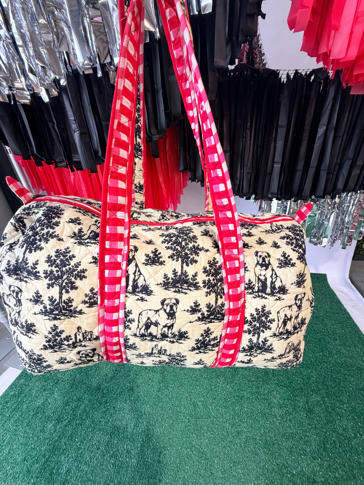 Exclusive bulldog toile duffle bag