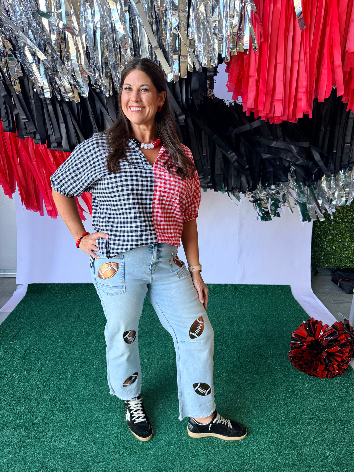 Gingham top black and red