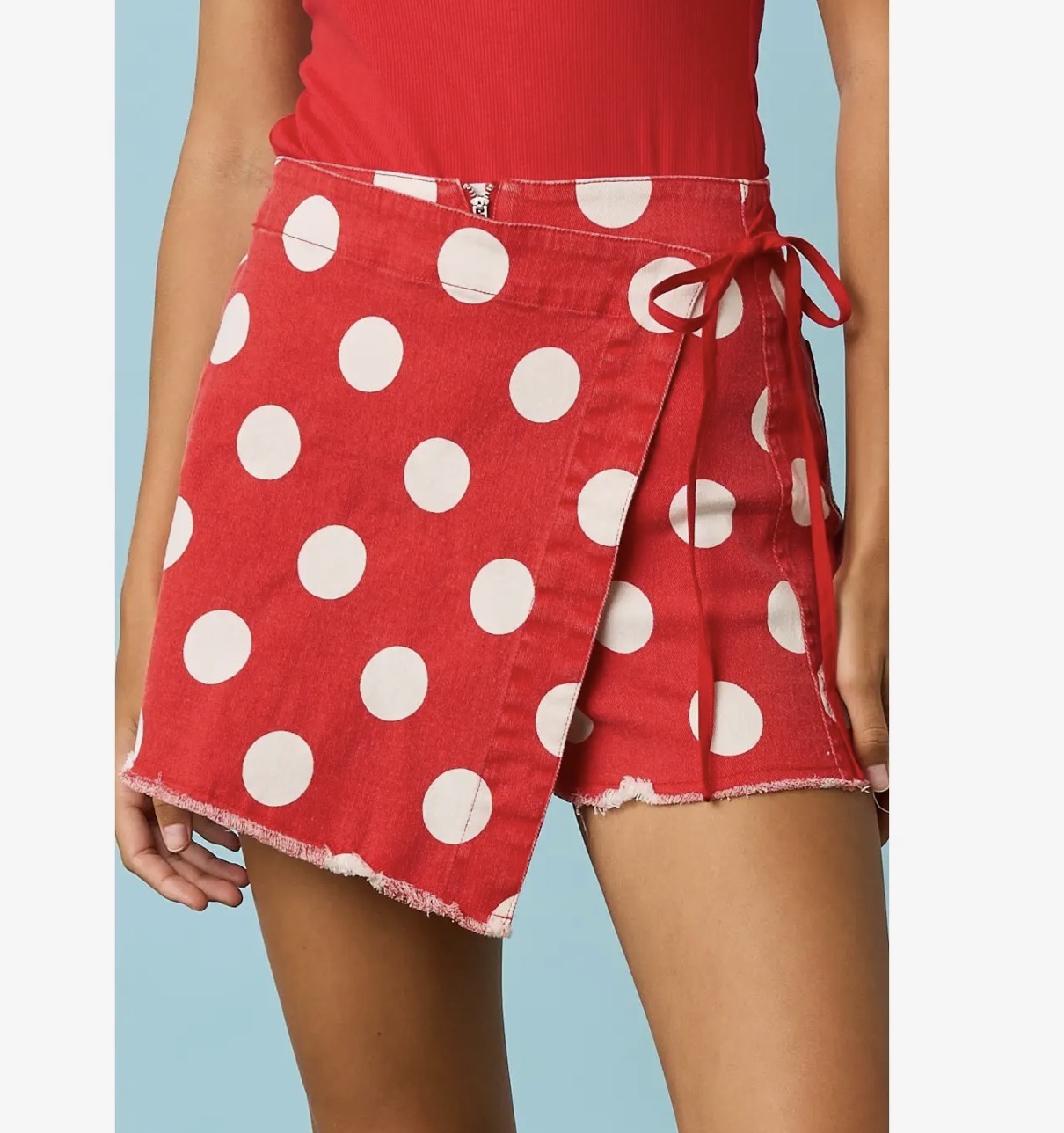 Game day Polka dot overlay wrap front skort red