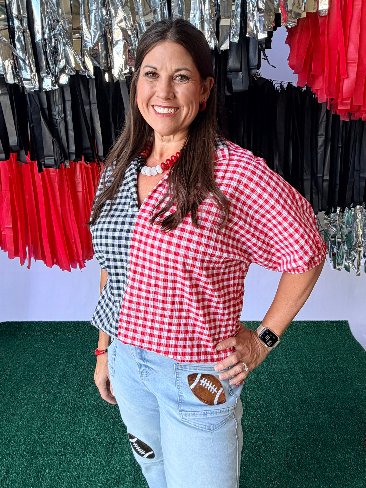 Gingham top black and red