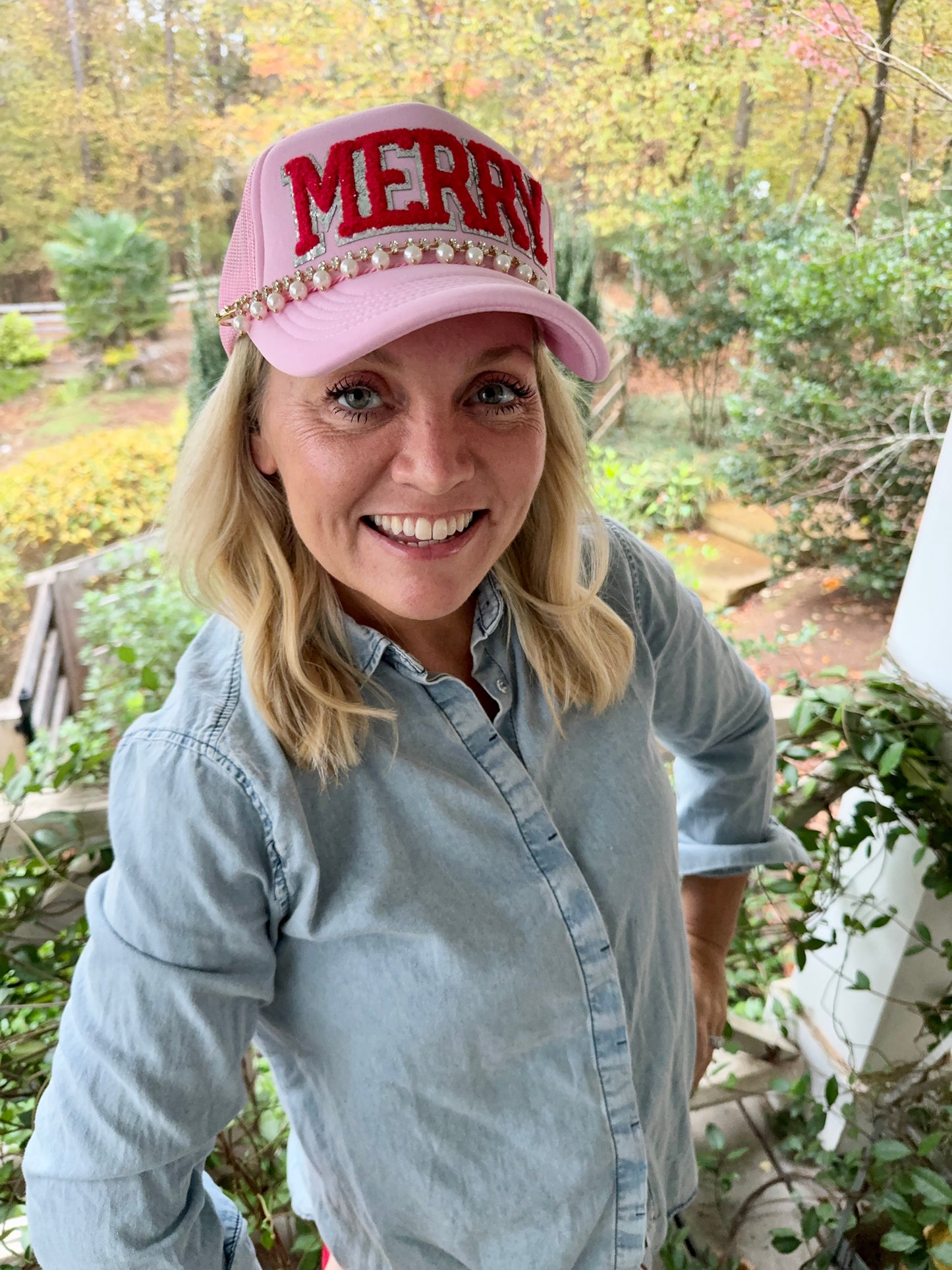 Pink Christmas hat with Merry Patch ( trucker chain sold separately)