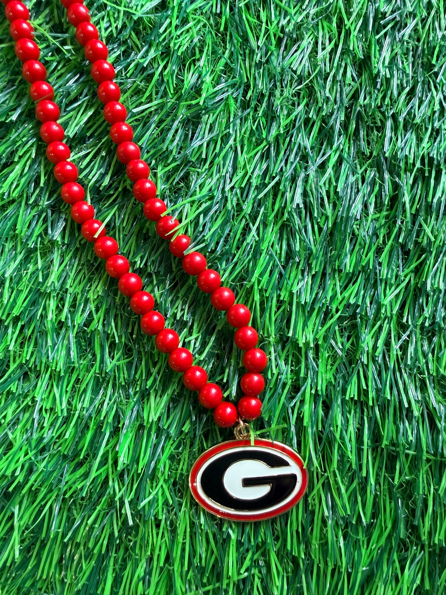 Necklace red beaded UGA licensed