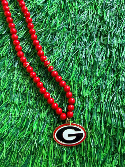 Necklace red beaded UGA licensed