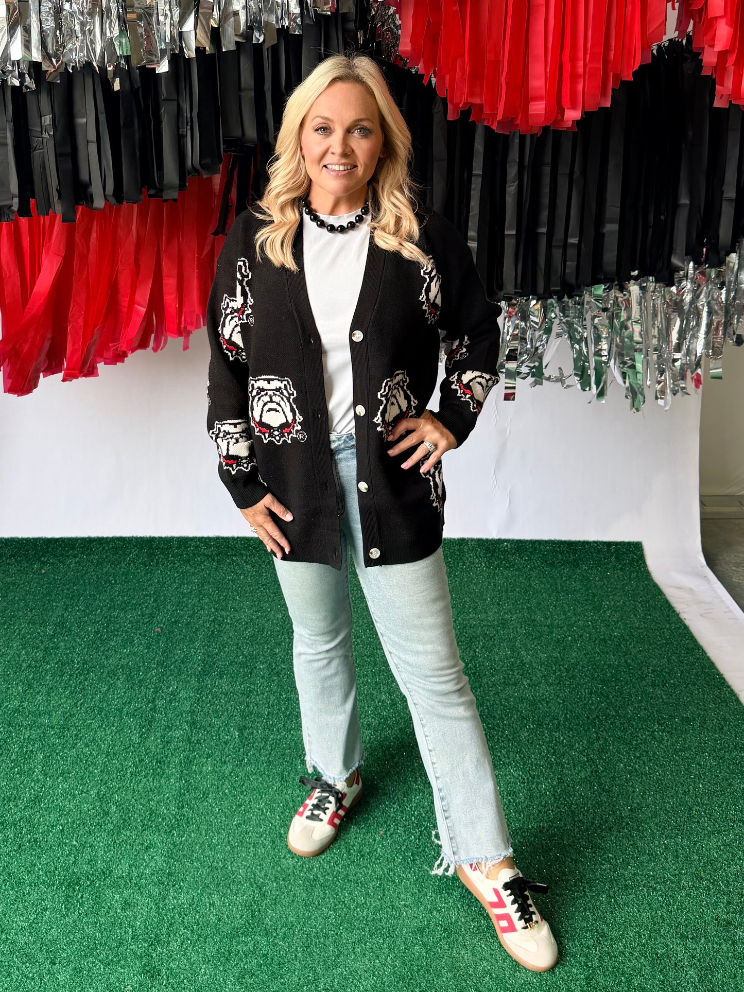 Varsity logo licensed bulldog oversized cardigan