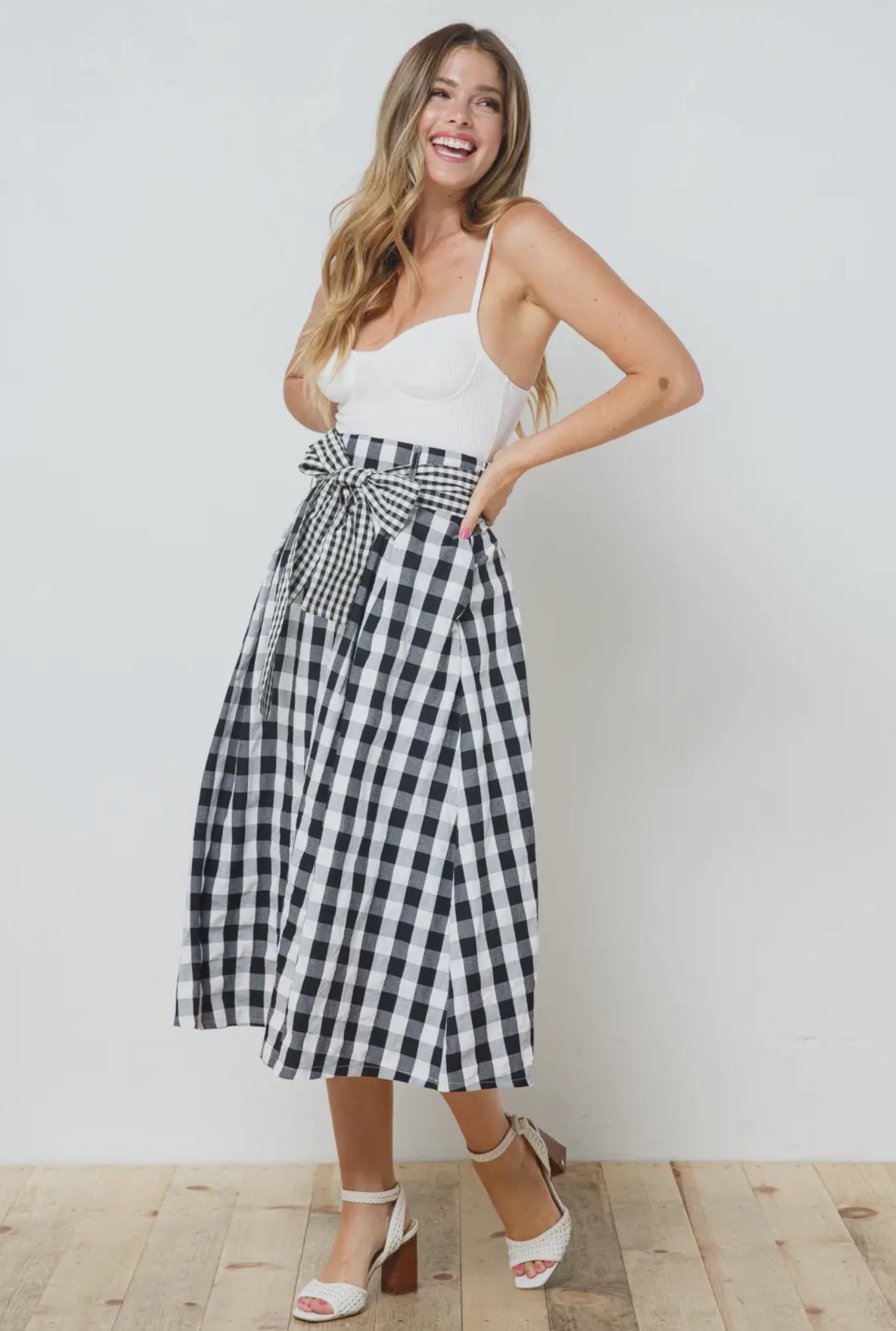 Black and white gingham skirt with tie