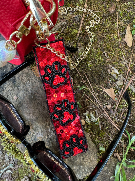 Bag/purse charm or keychain sequin paw print