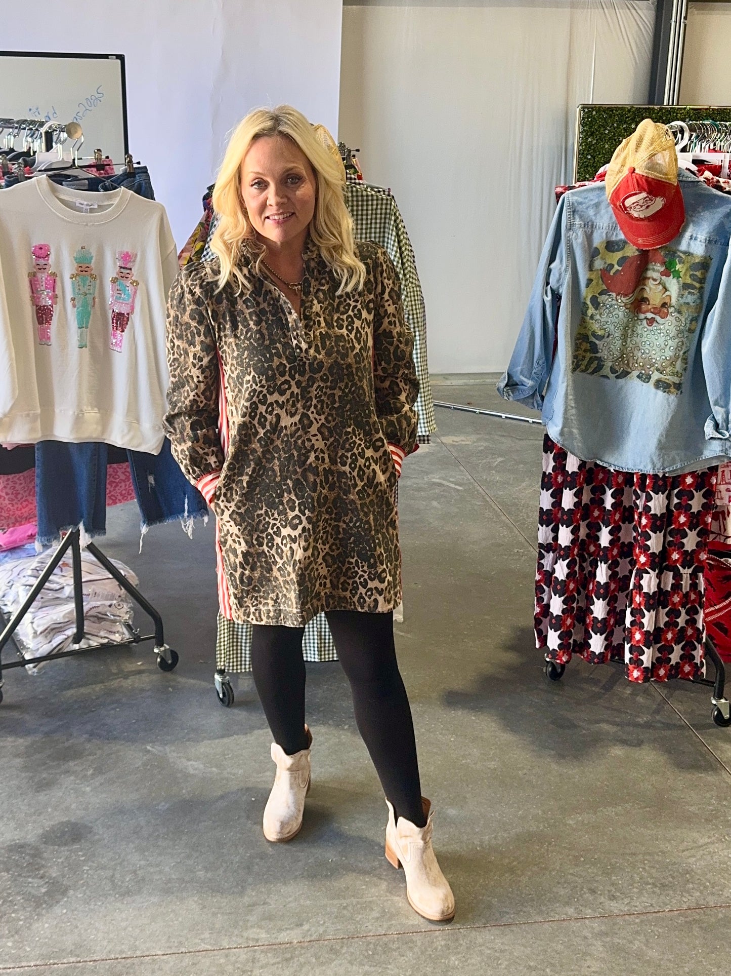 Leopard dress with stipe detail