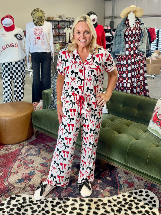 New Bow pajamas black and red so cute! Restocked!!