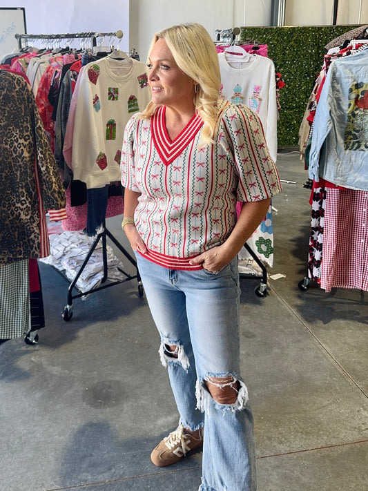 Mmm Bow knit sweater Christmas