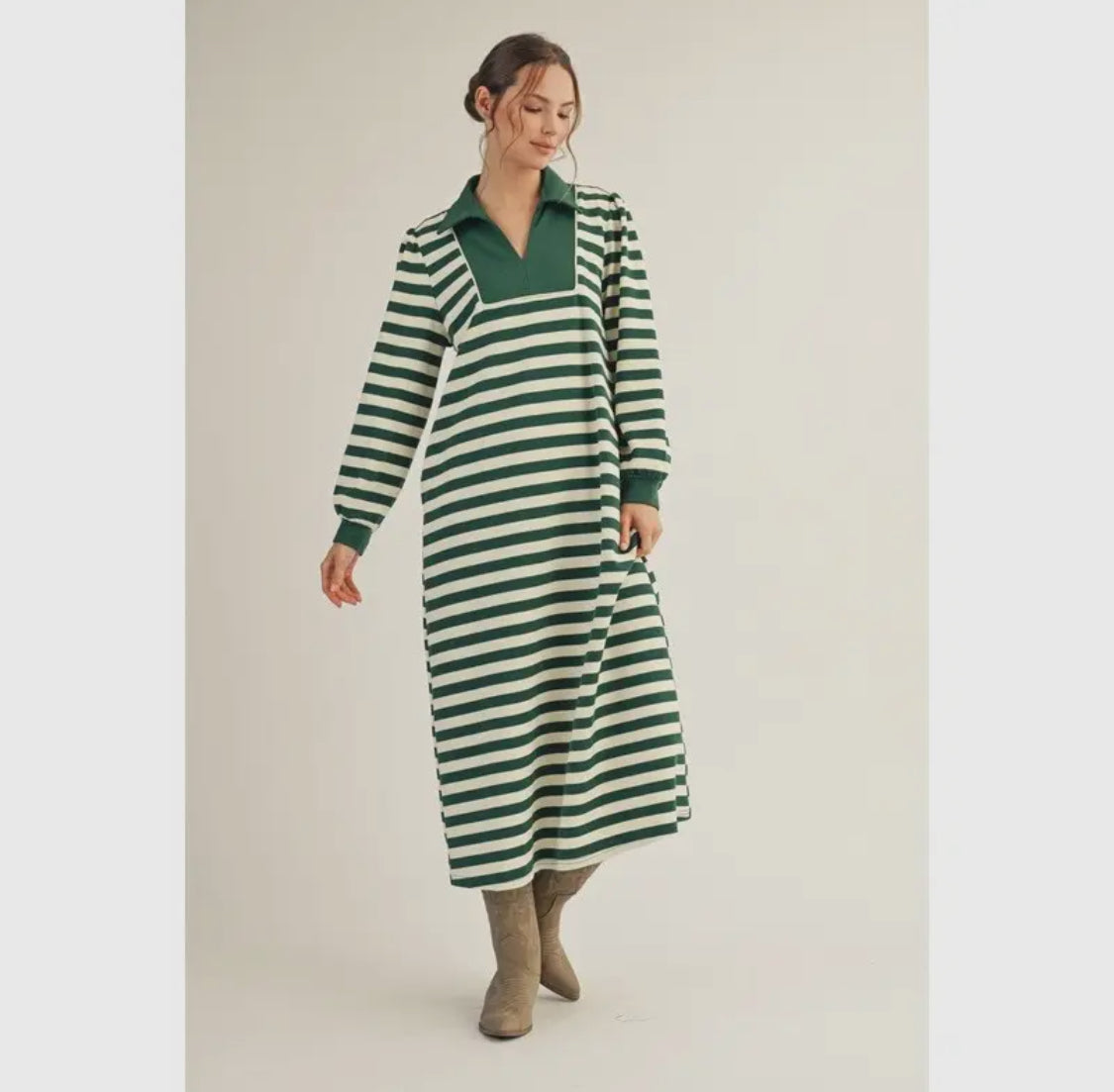 Green stipe dress midi