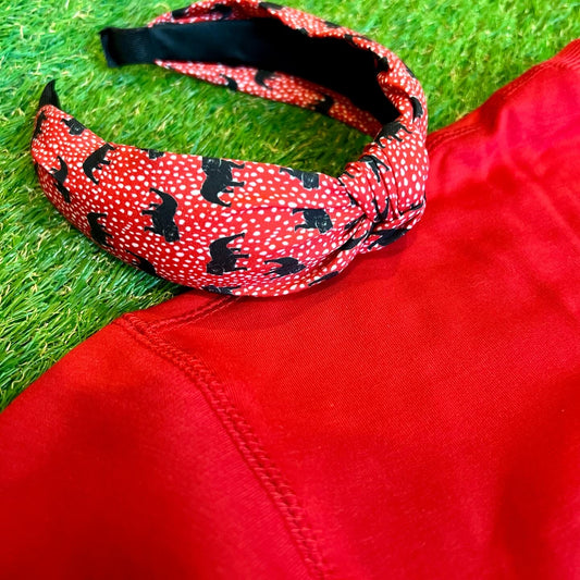 Headband knotted fabric black dog with red