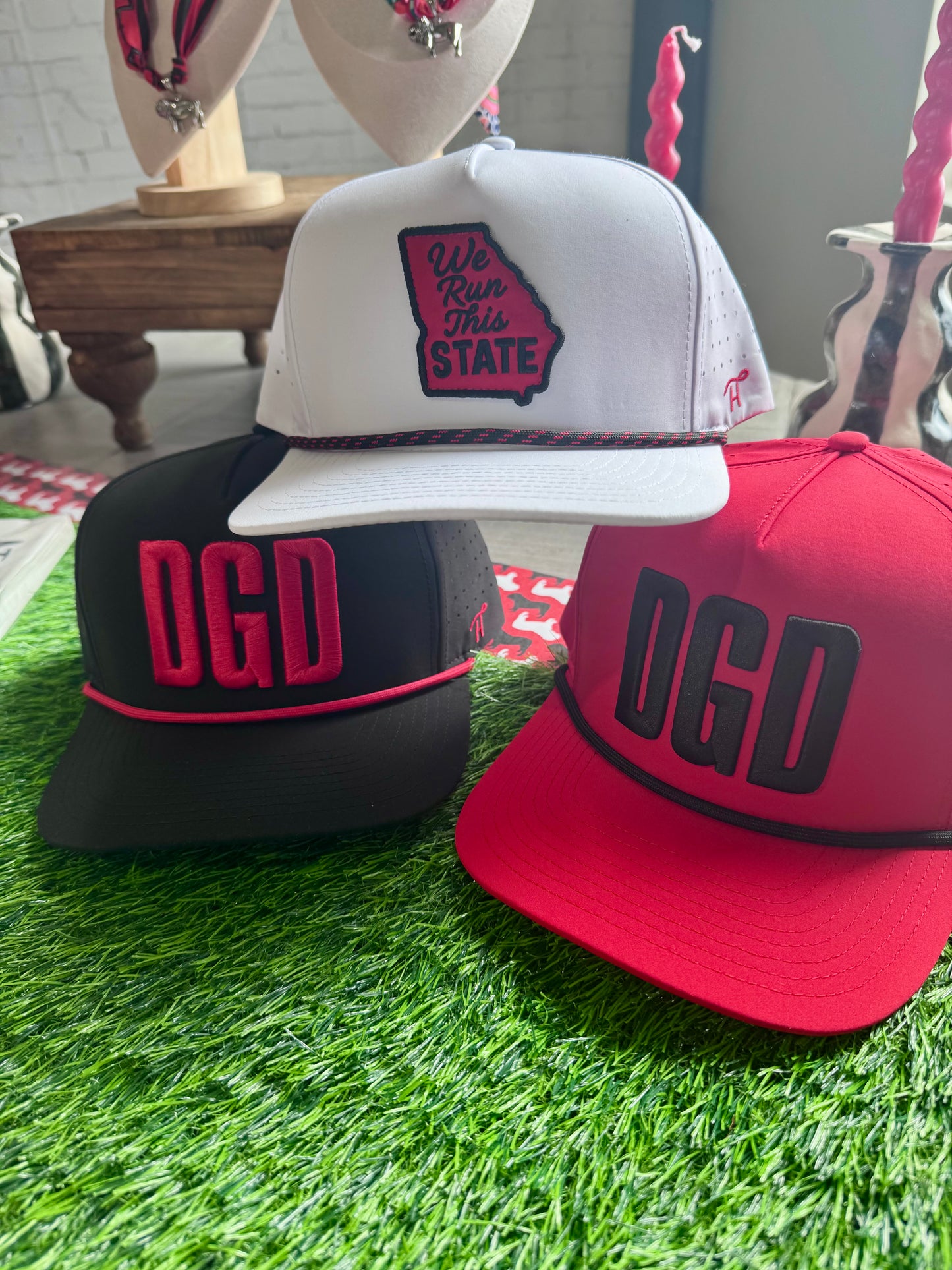 DGD hat red with black embroidery rope style