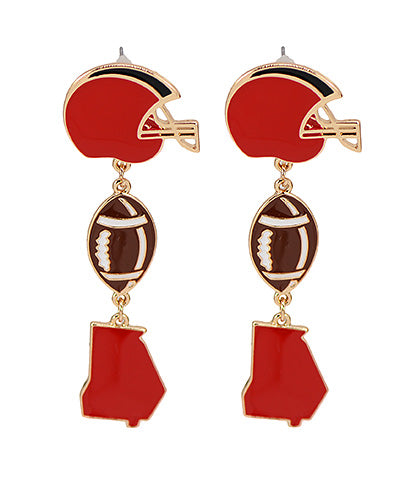 Metal dangle earrings black and red football