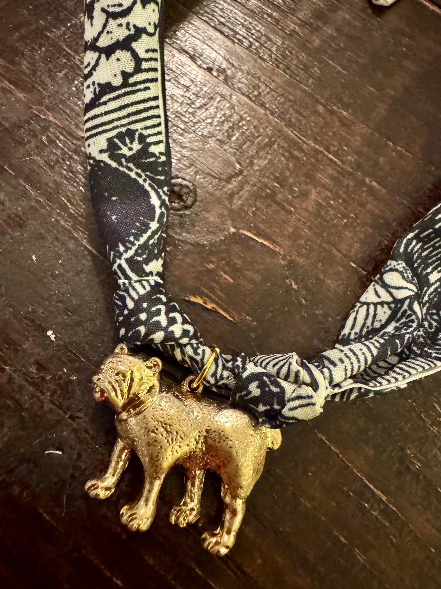 Scarf necklace gold dog charm