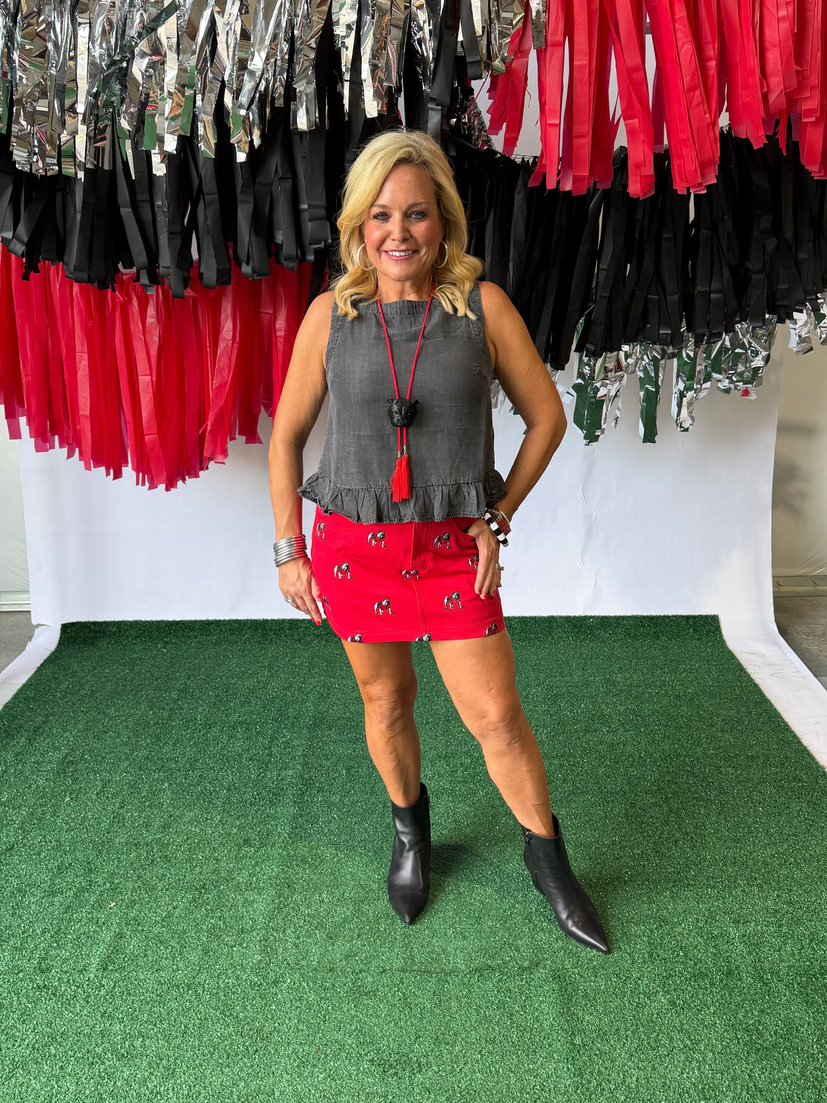 Black charcoal sleeveless button back top