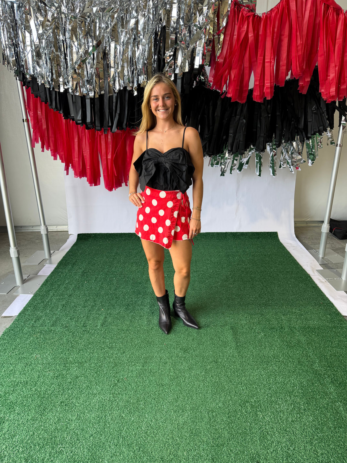 Game day Polka dot overlay wrap front skort red