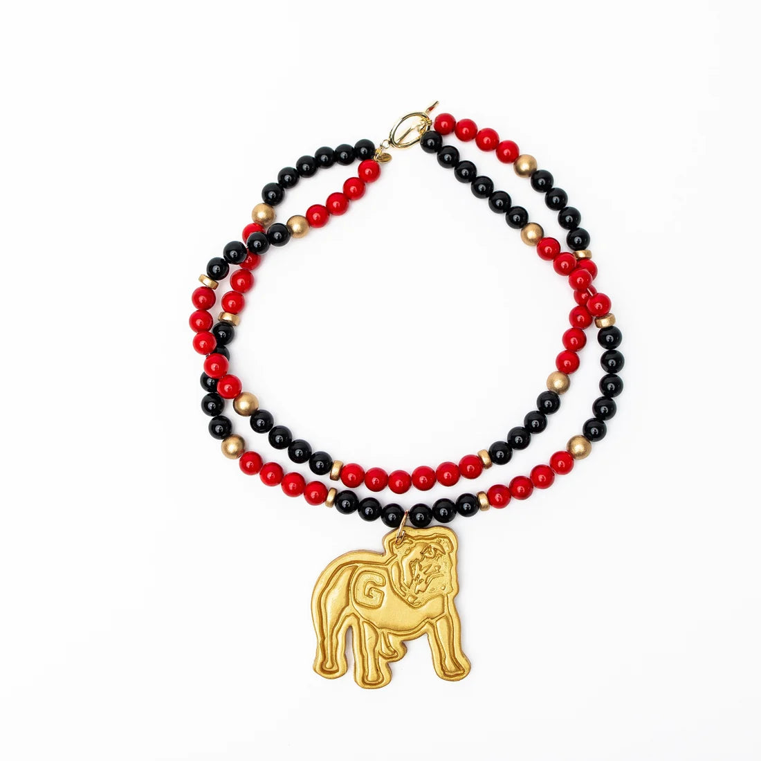 Handmade gold bulldog double strand necklace
