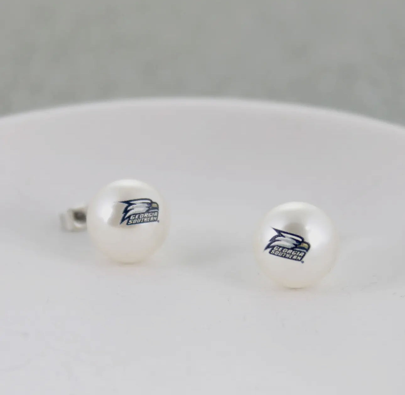 Georgia southern logo pearl stud earrings