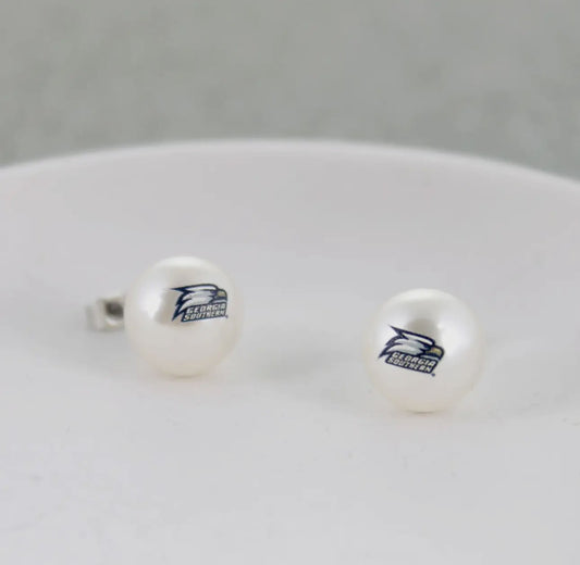 Georgia southern logo pearl stud earrings