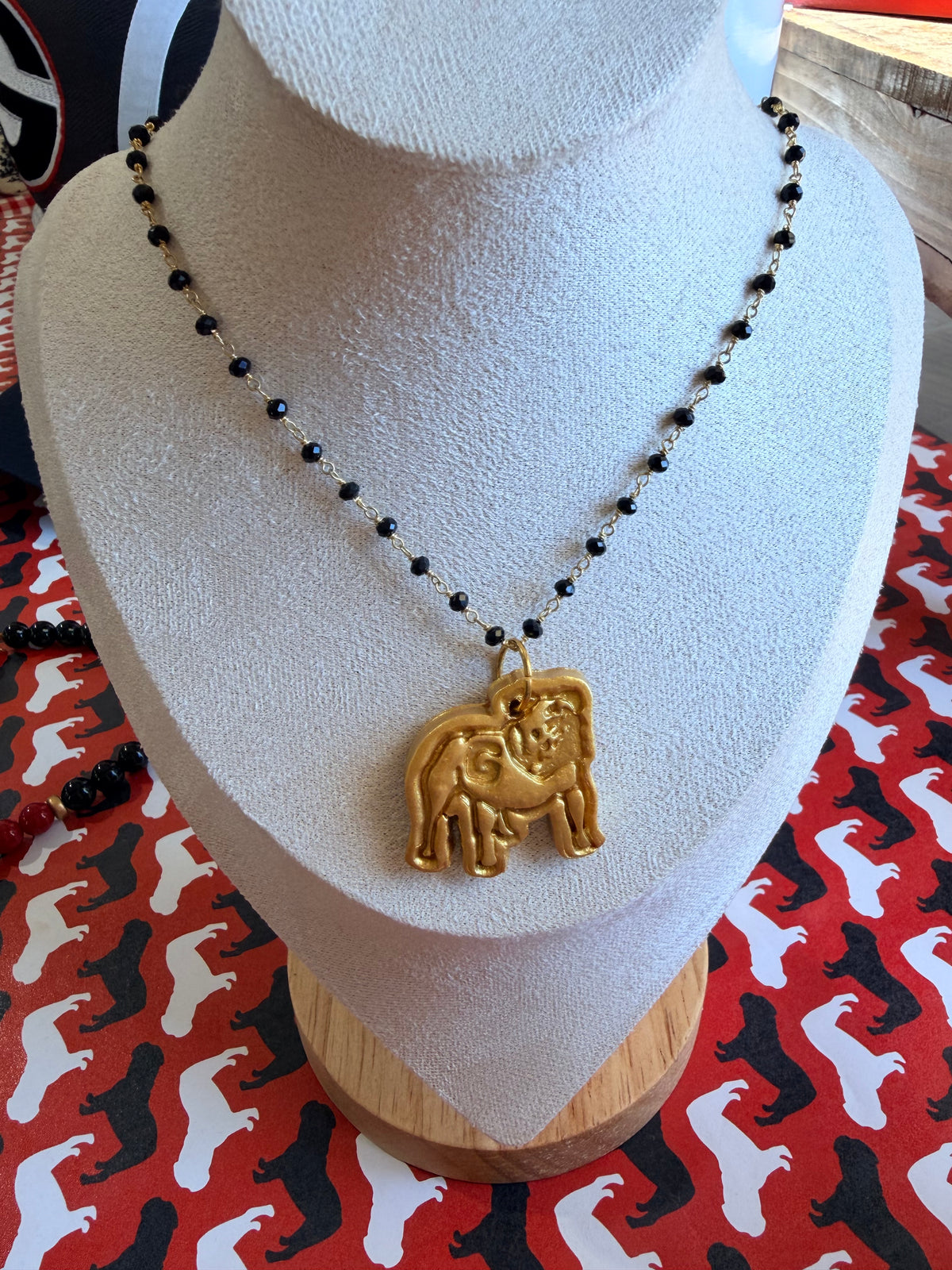 Handmade bulldog necklace beaded black or red