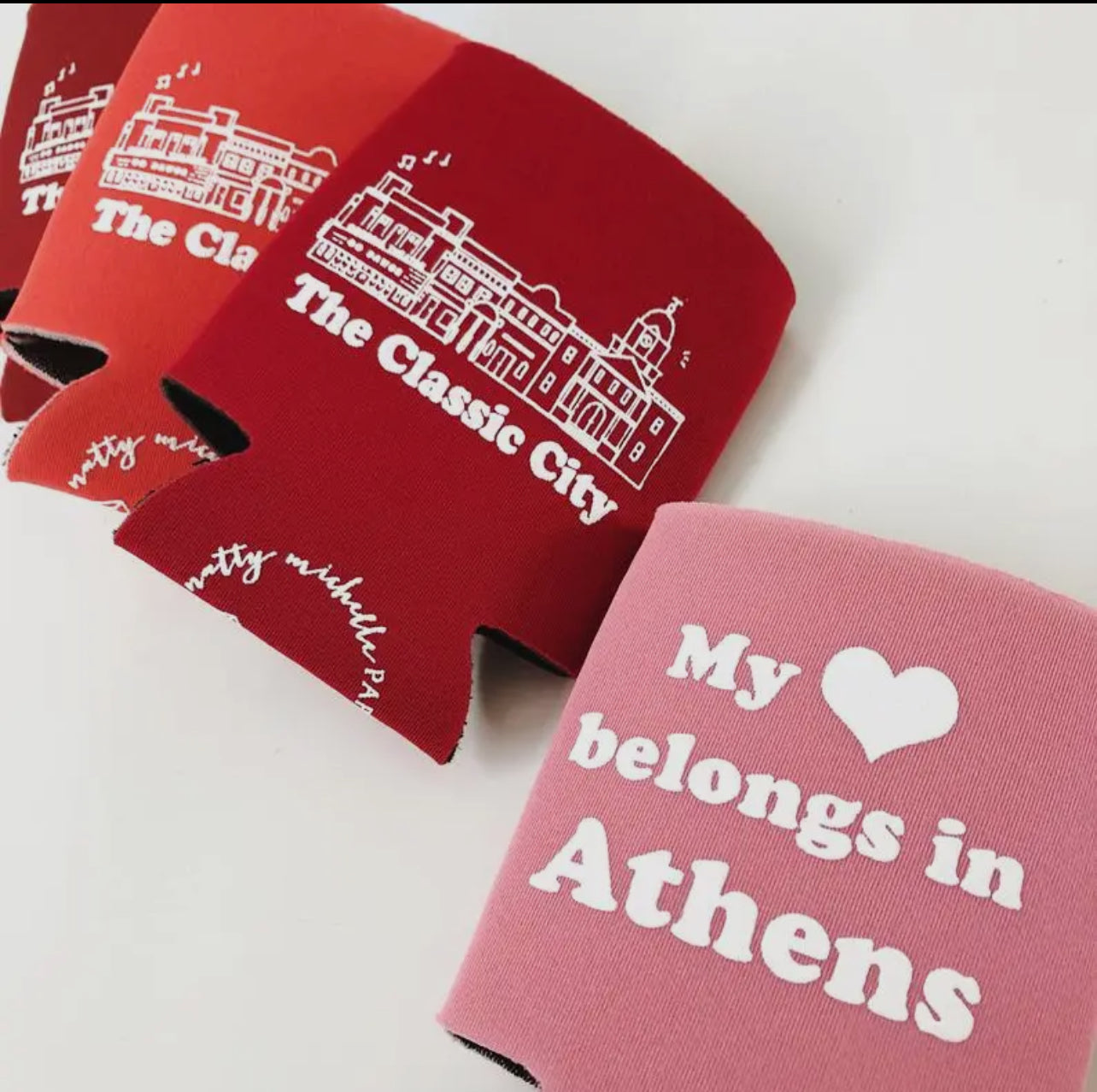 My heart belongs in athens can koozie red