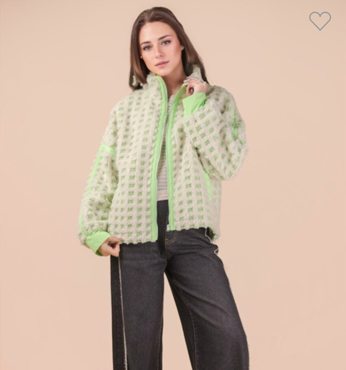 Green checkered Sherpa jacket