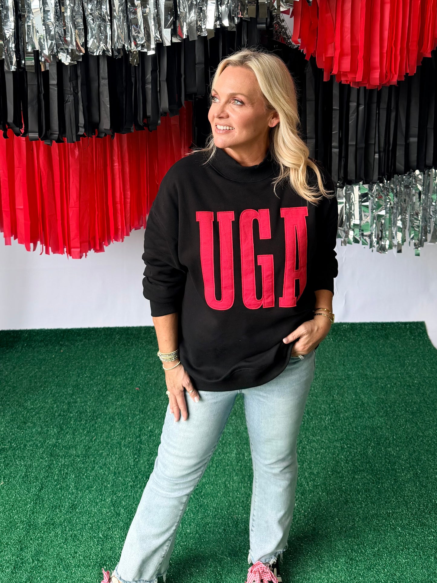 Mock neck with UGA appliqué licensed