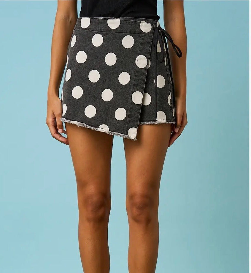 Game day Polka dot overlay wrap front skort black