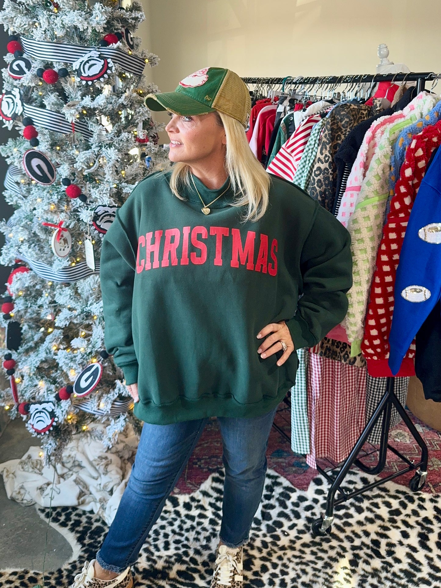 Mock neck green with Red Christmas reversible!