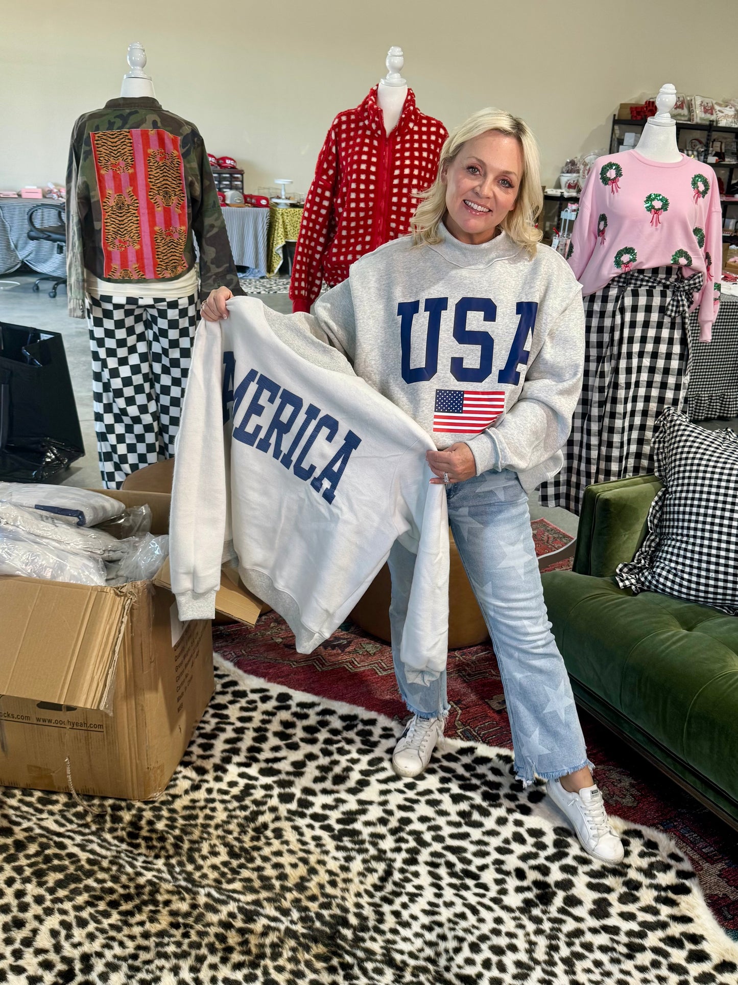 USA 🇺🇸 America reversible mock neck oversized gray