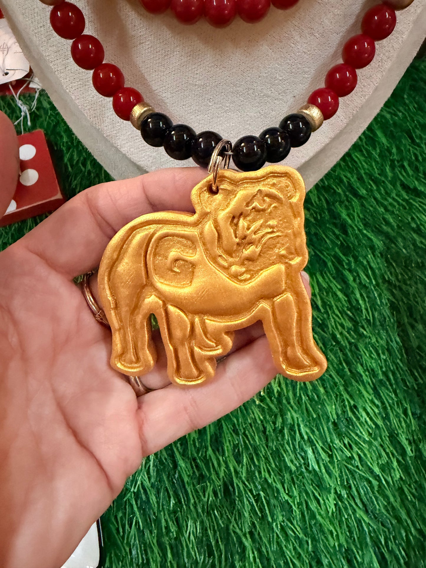 Handmade gold bulldog double strand necklace