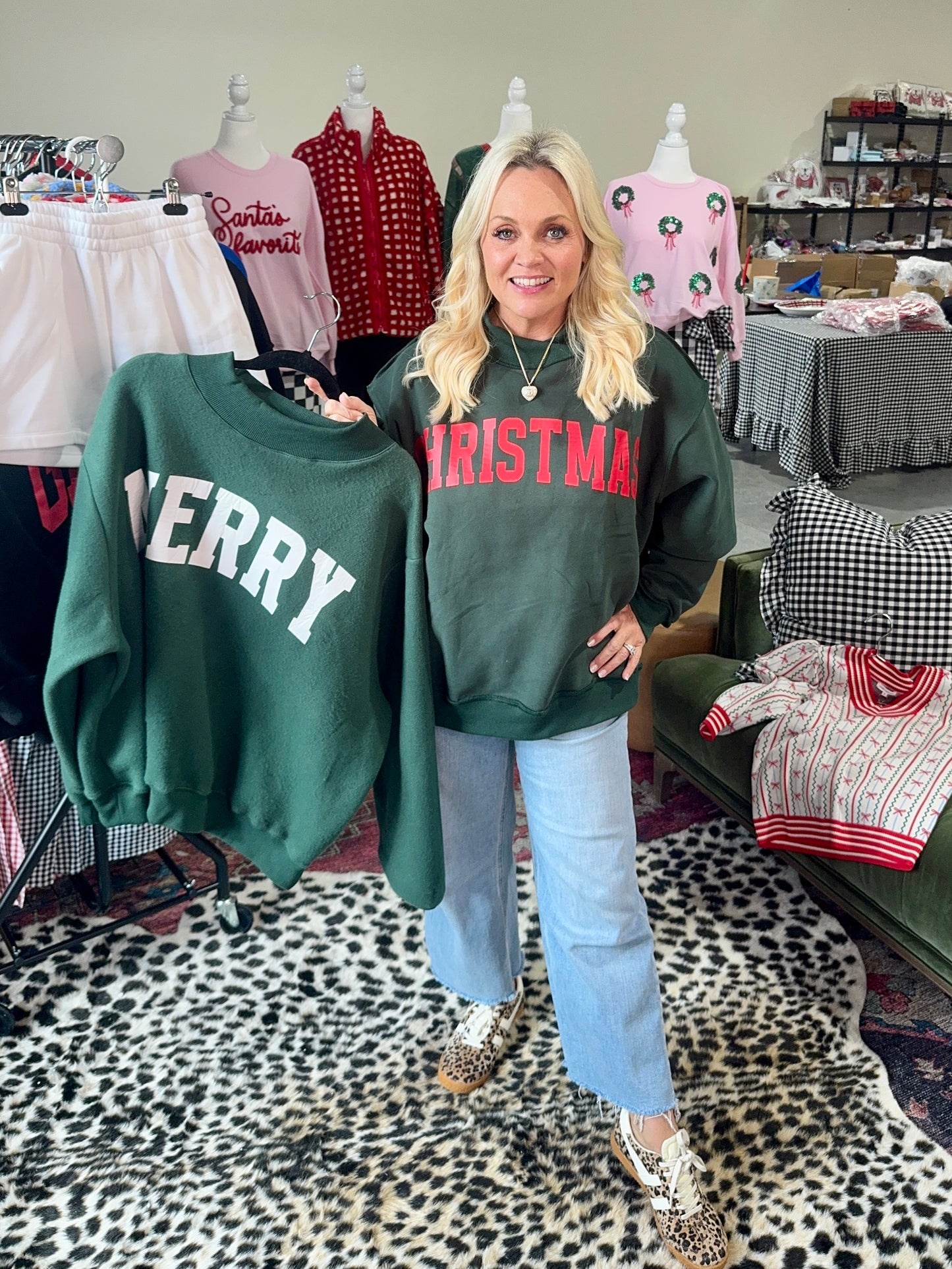 Mock neck green with Red Christmas reversible!