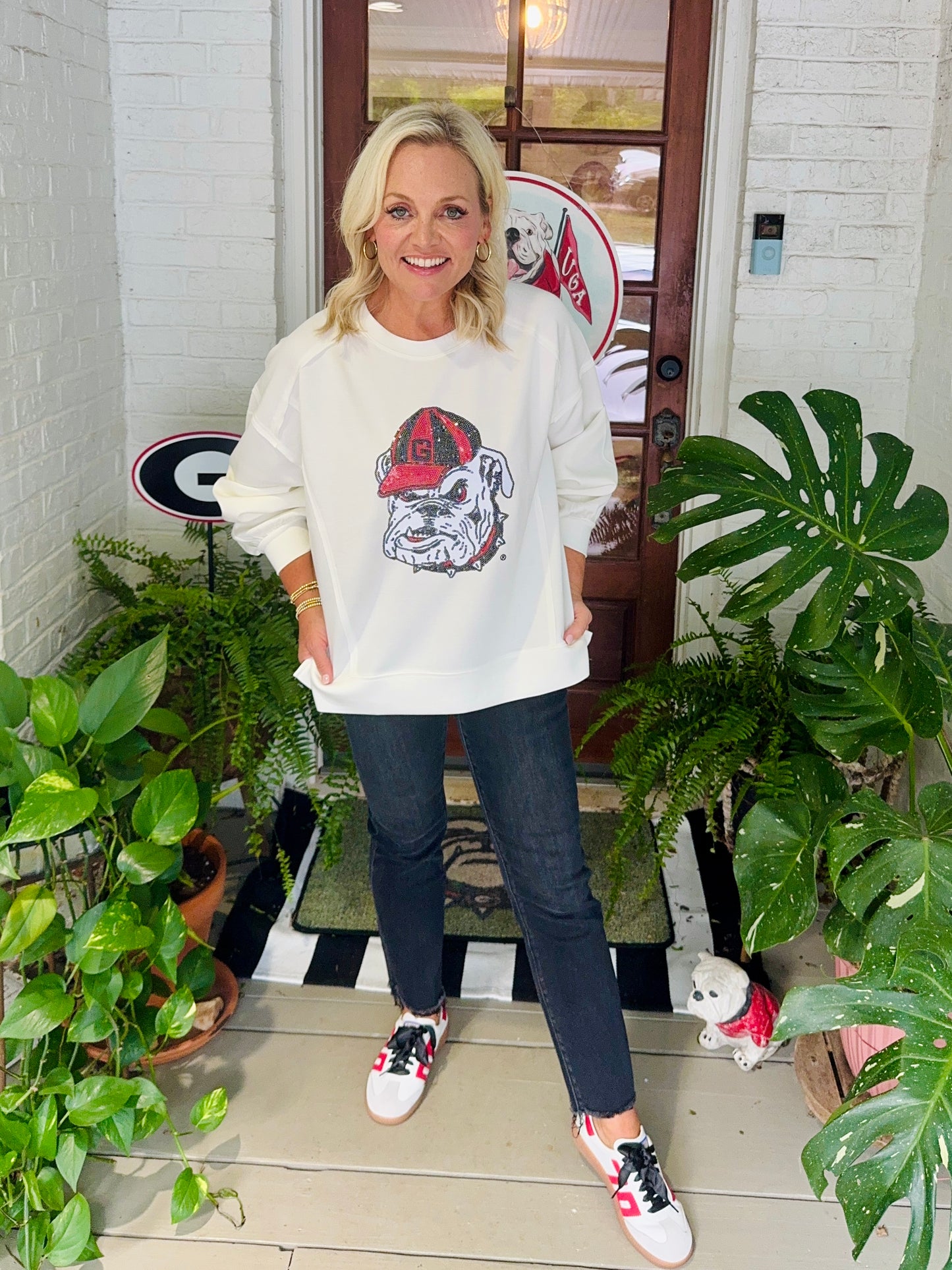Oversized Sweatshirt scuba active wear top with licensed bulldog sequin up to 2X