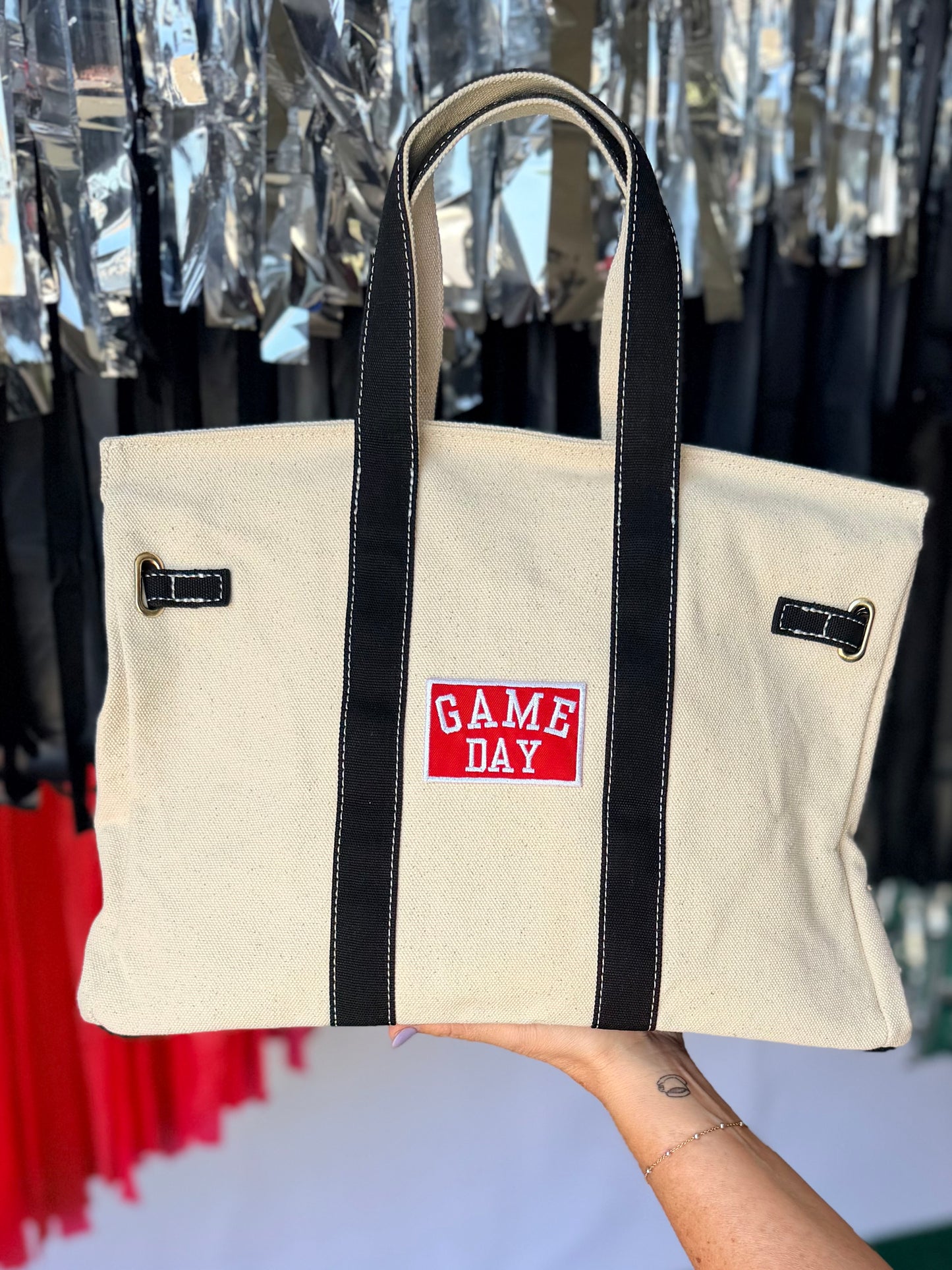 Game day luxury game day tote with patches and scarf exclusive