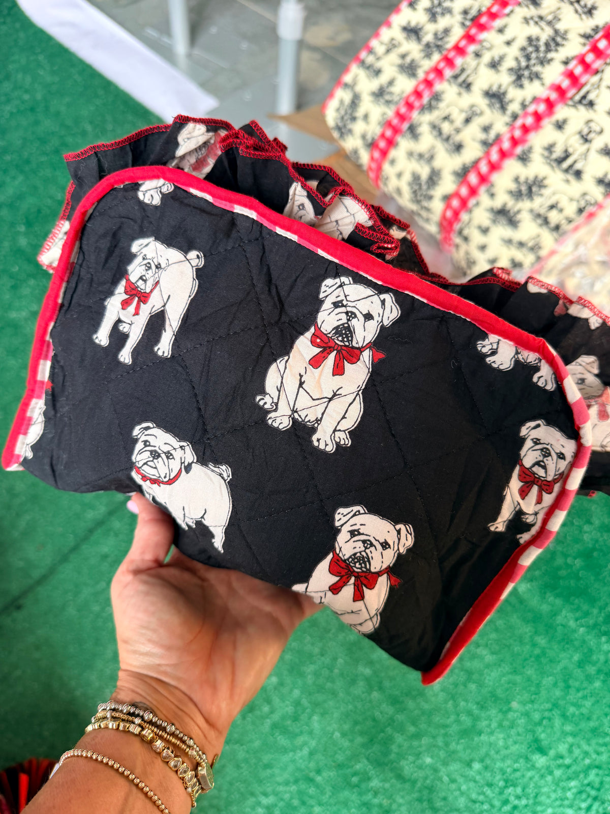Exclusive bulldog cosmetic bag with ruffle