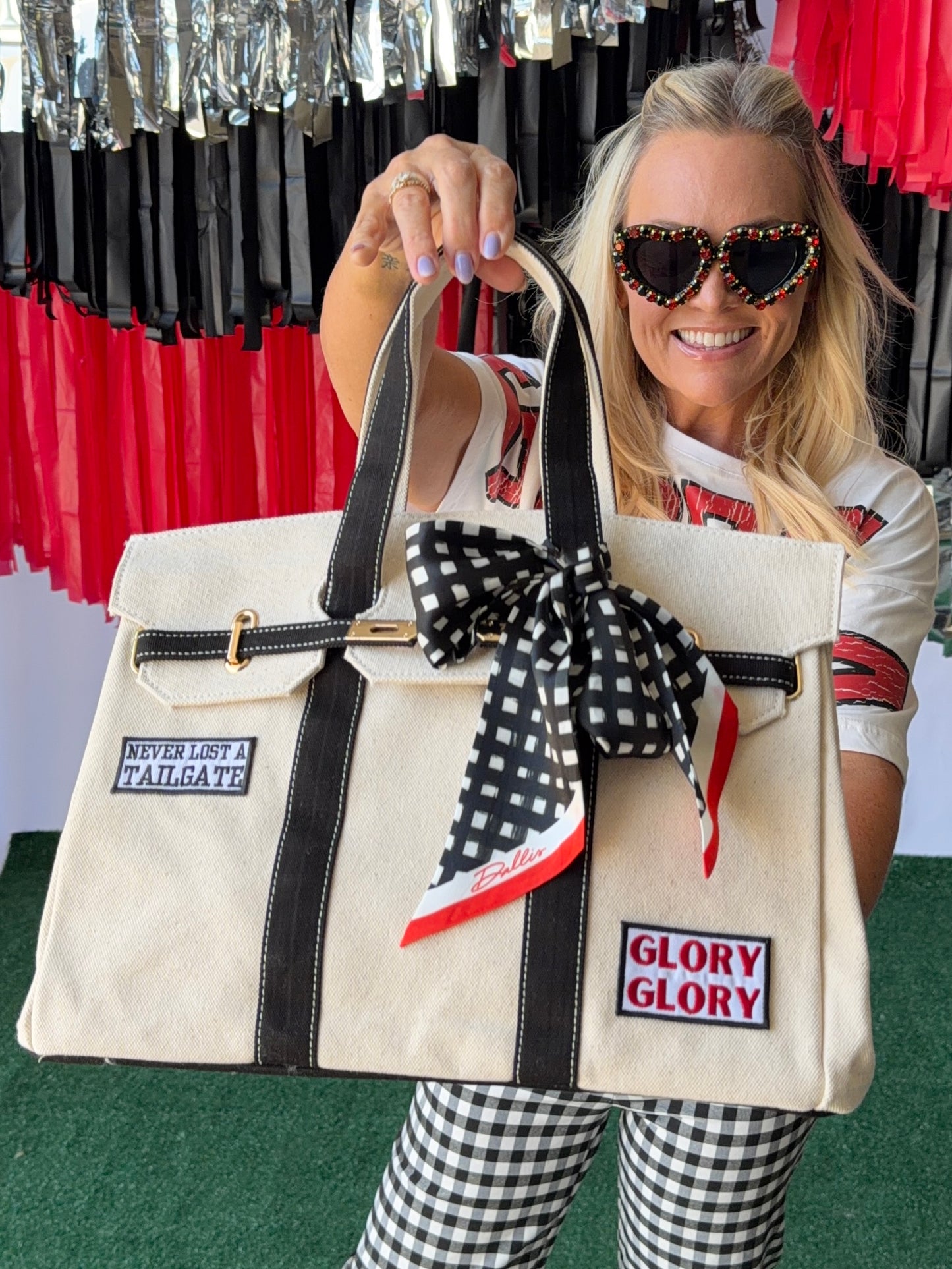 Game day luxury game day tote with patches and scarf exclusive