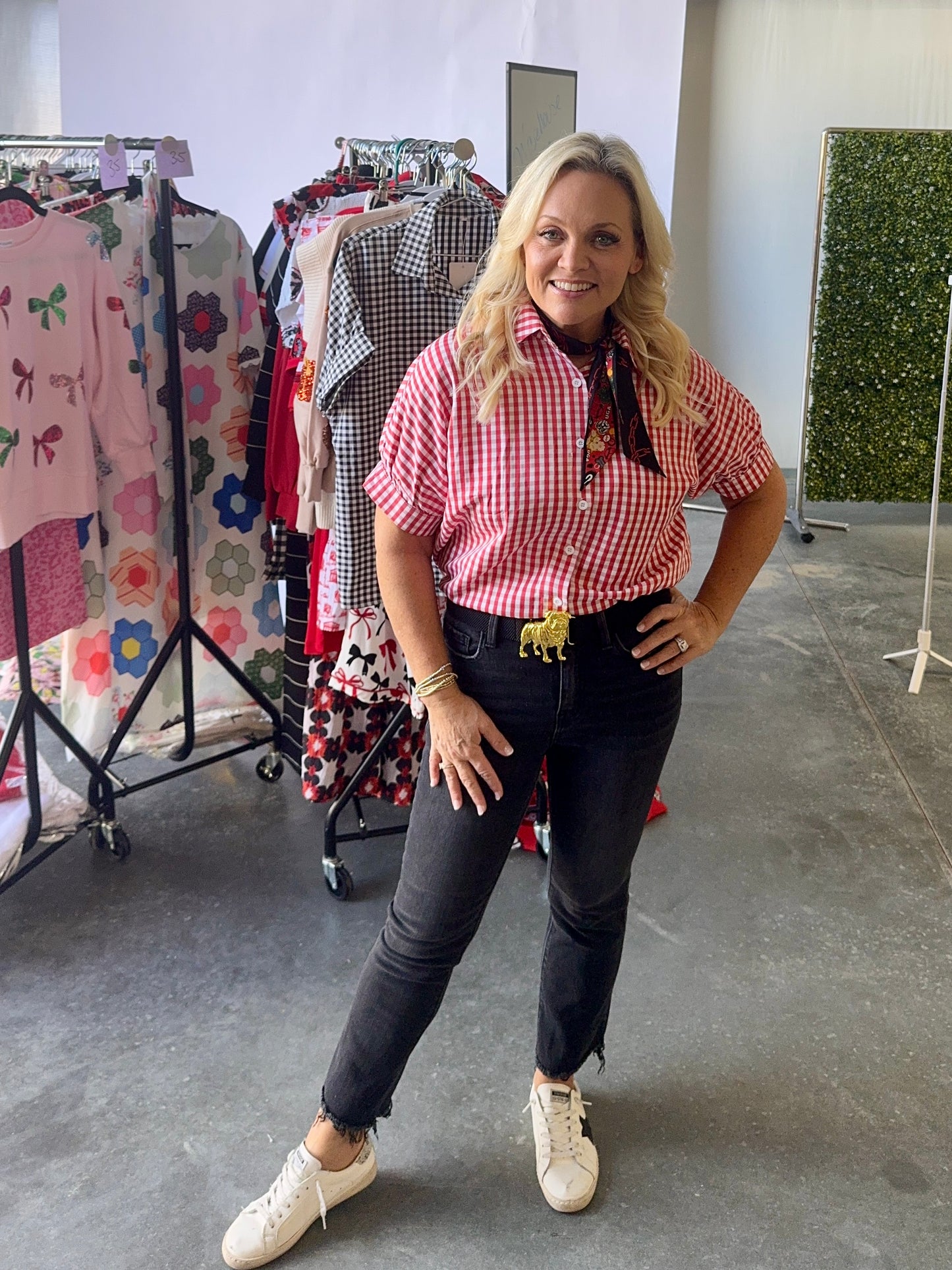 Gingham collection red and white checked shirt up to size 2XL!