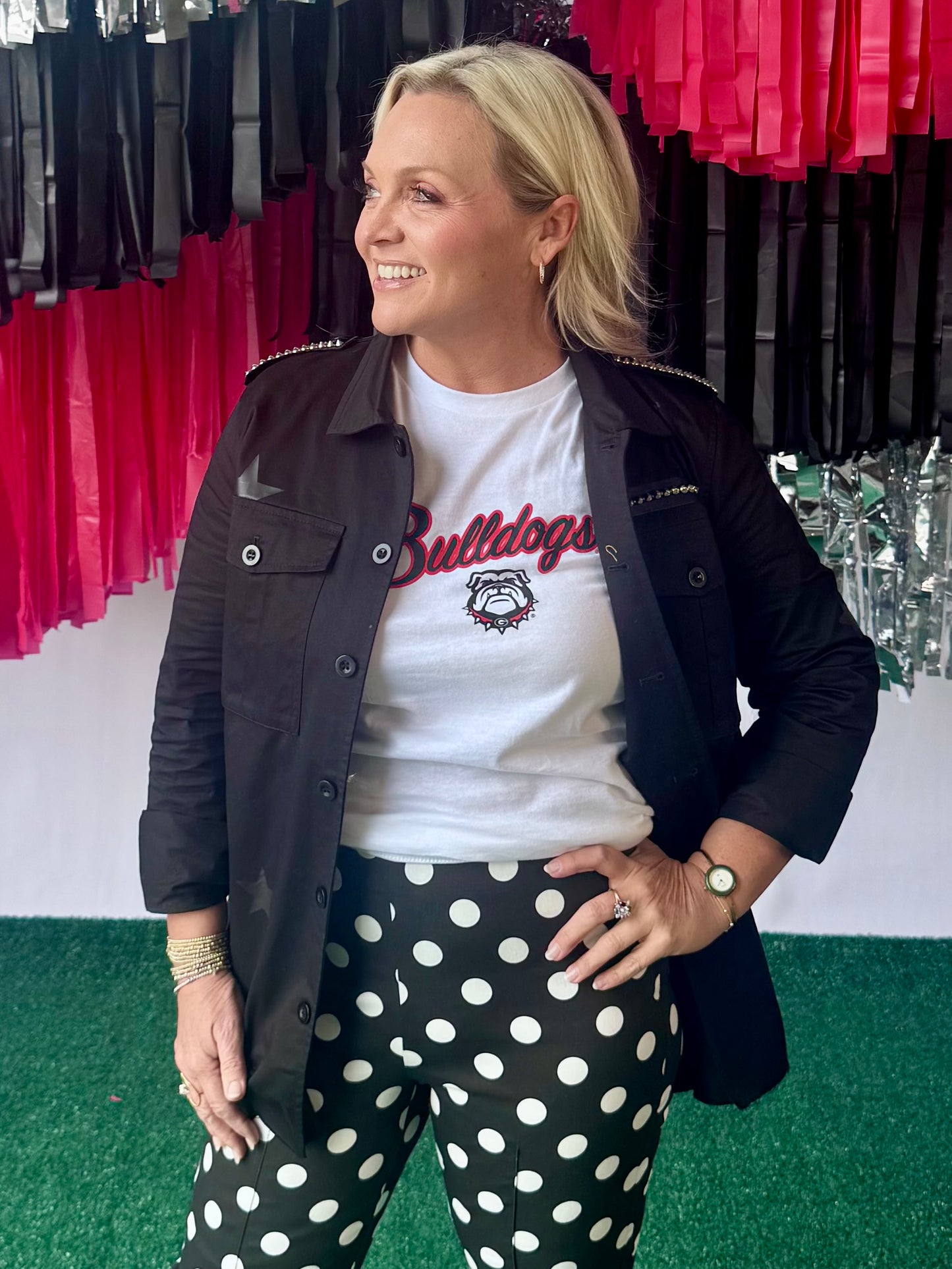 Licesnsed shacket black with studs and rhinestones