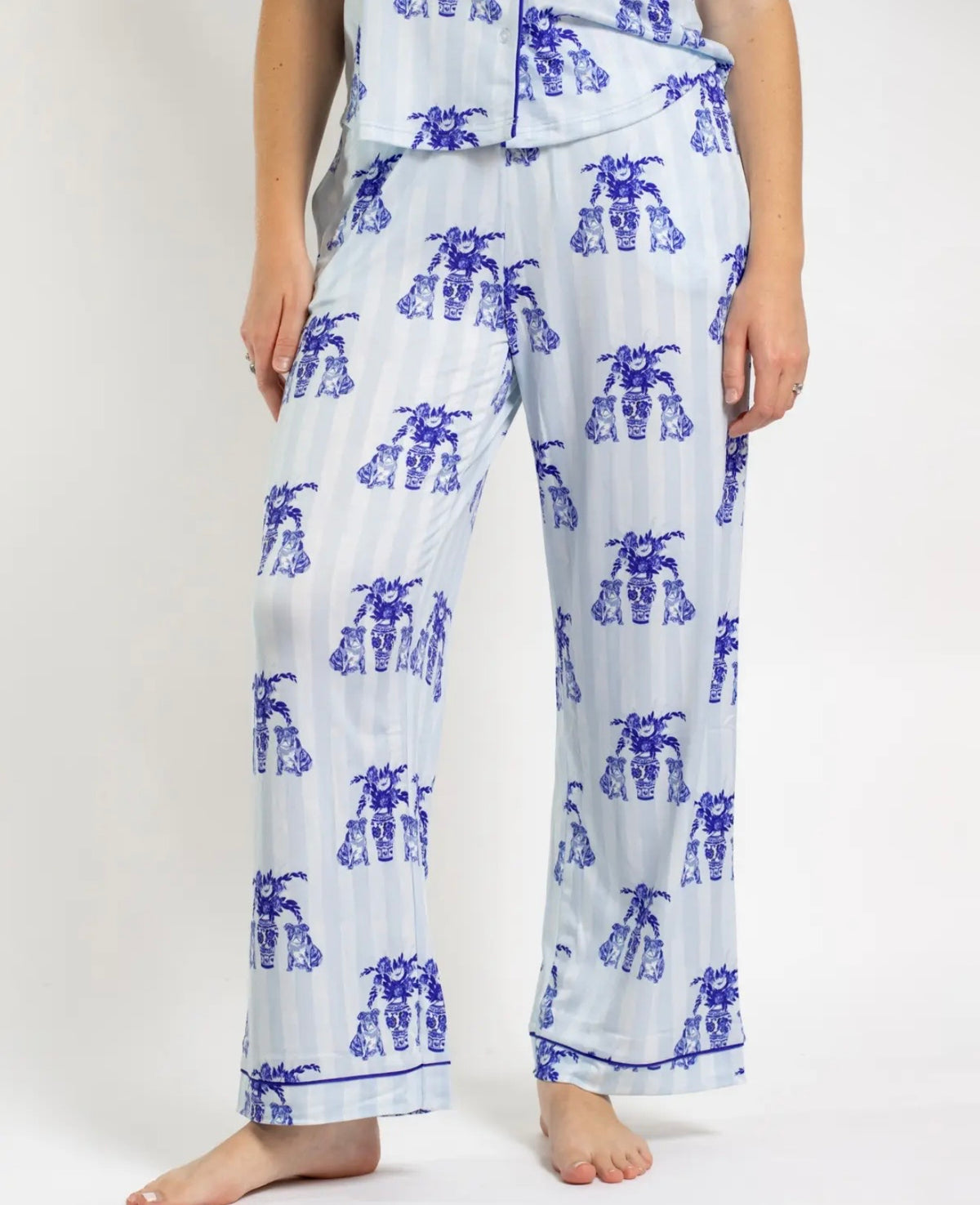 chinoiserie pajamas!  bulldogs blue pants