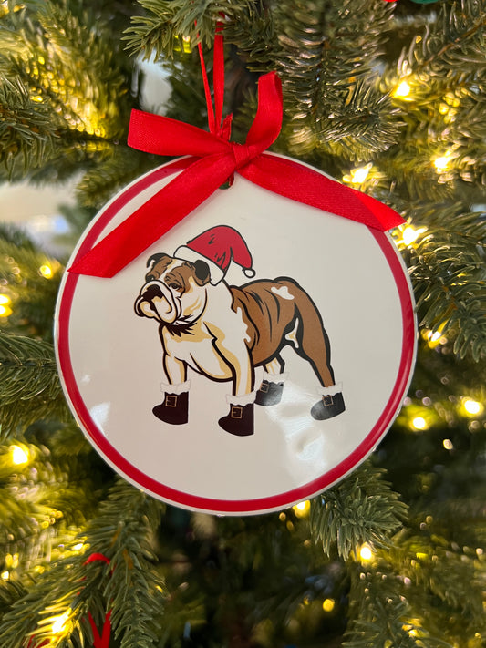 Dog with santa hat ornament