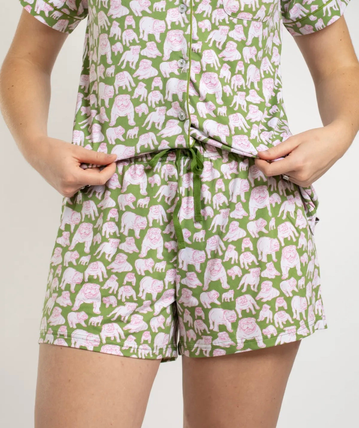 Sleep shorts green and pink bulldog