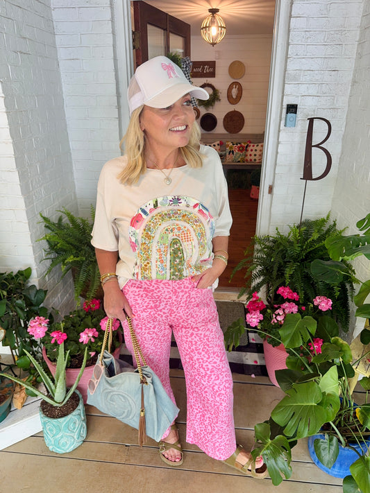 Summer pink ankle pants leopard runs small marked down