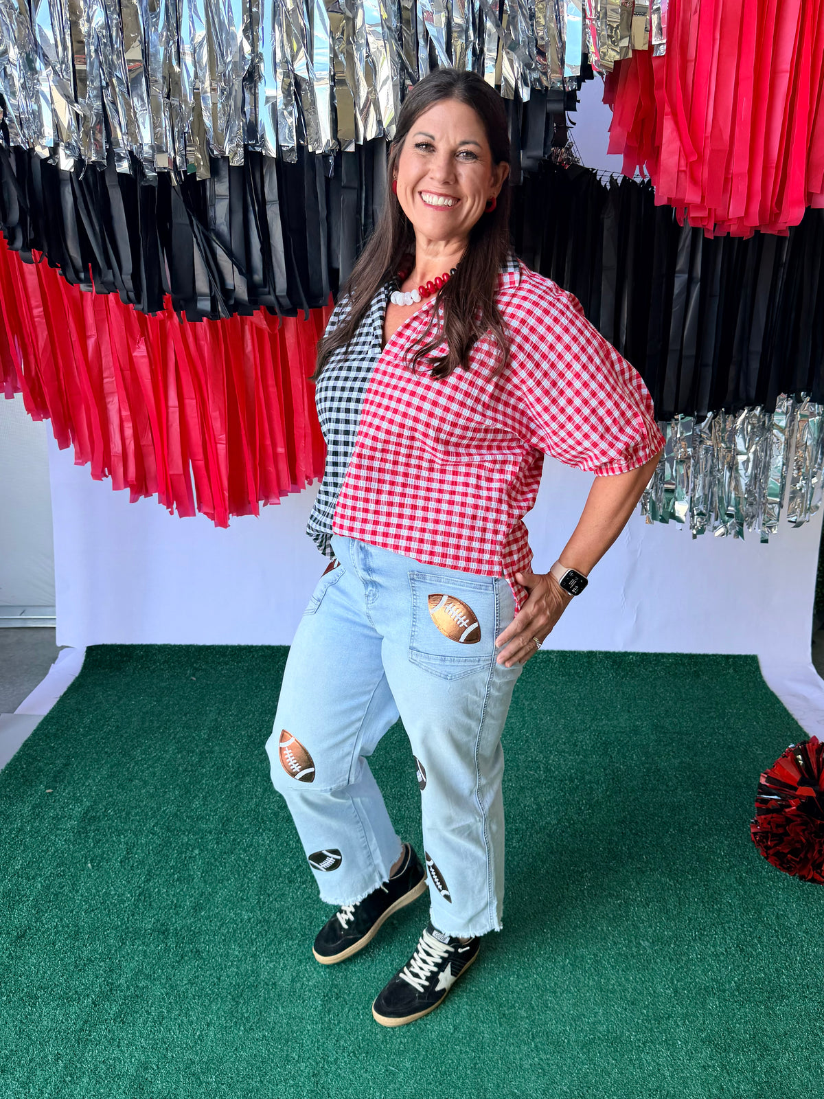 Gingham top black and red