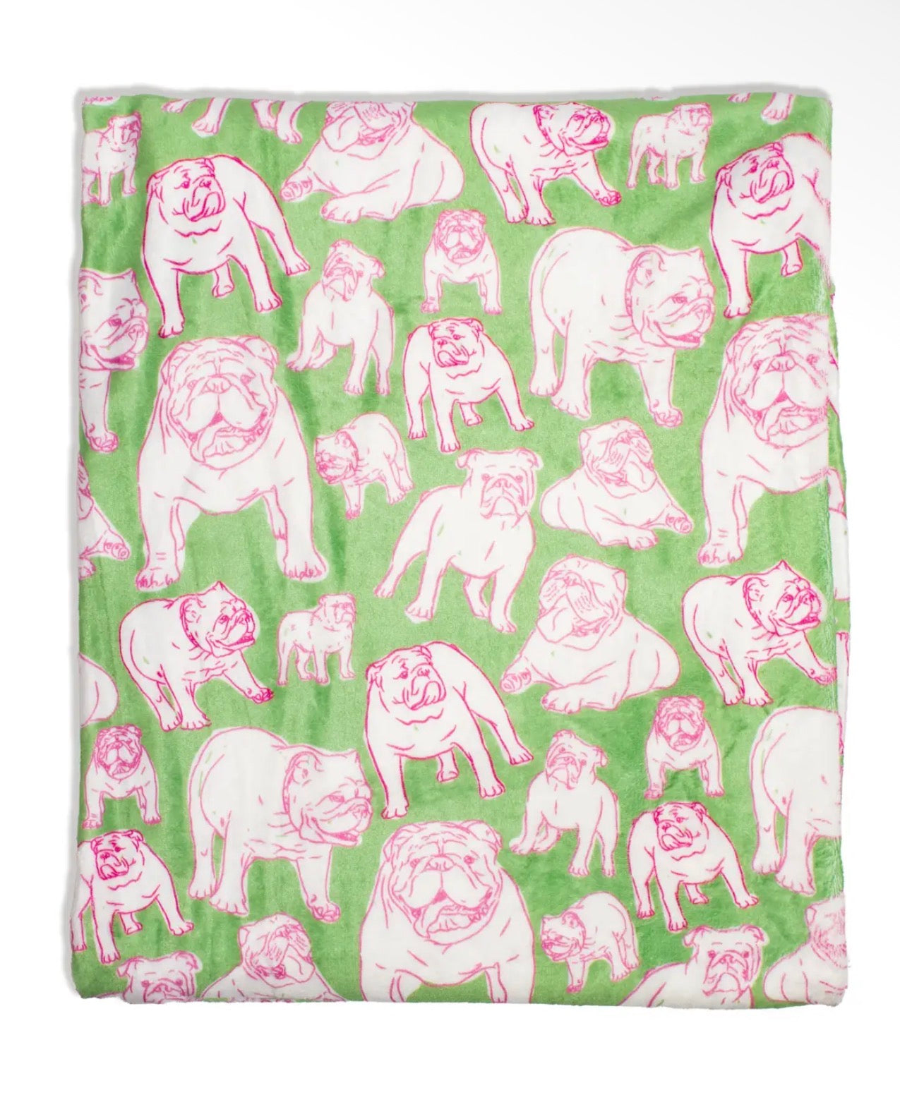 Pink and green bulldog throw