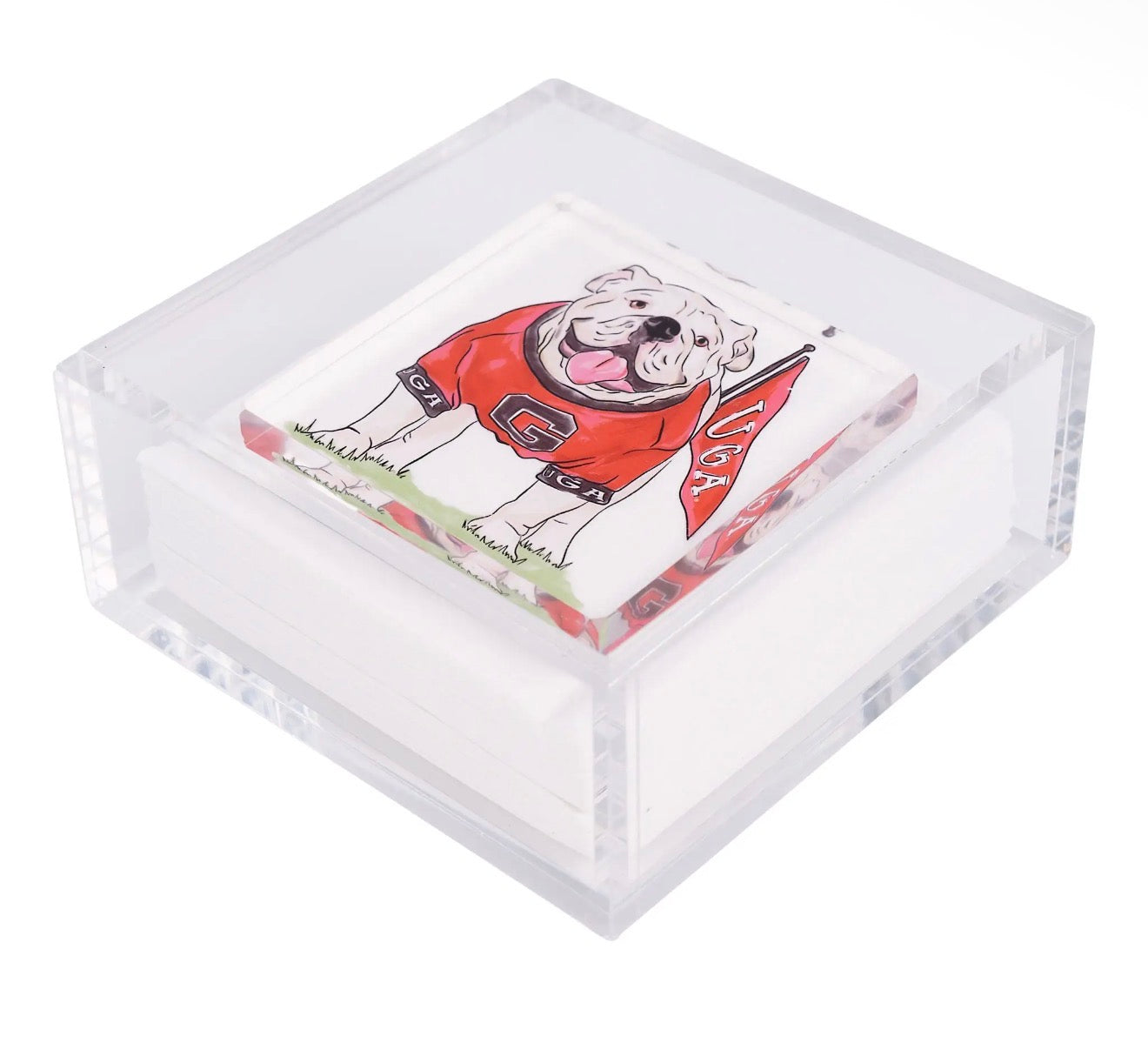 Acrylic napkin holder with dawg napkin weight