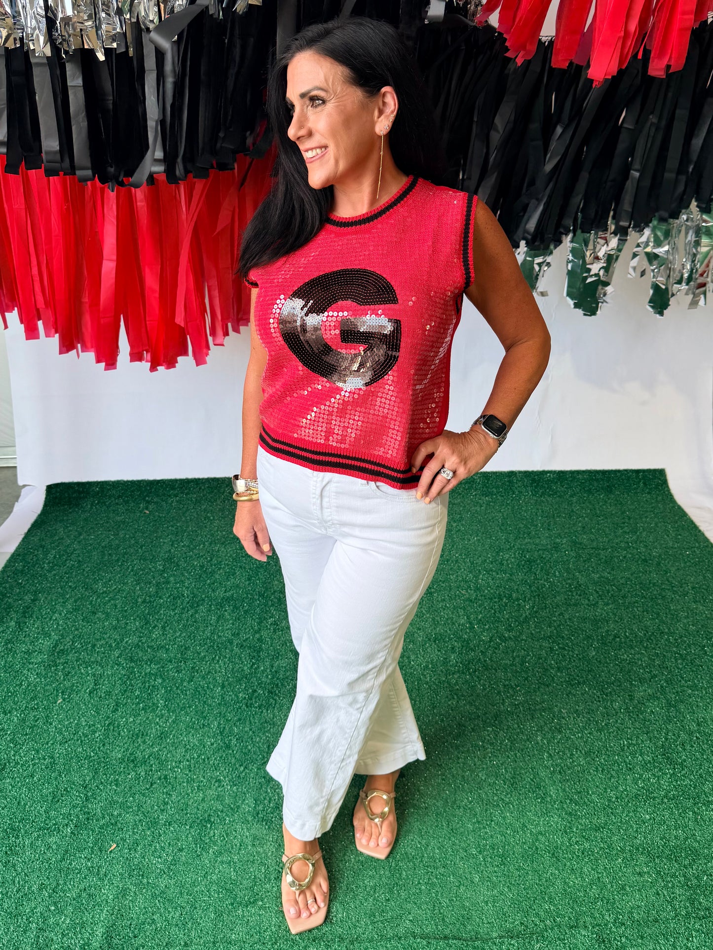 Game day sequin sleeveless top