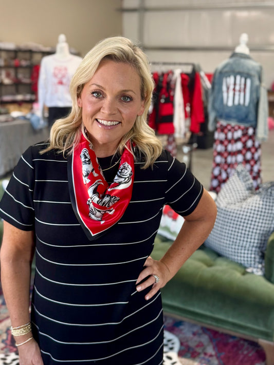 Game day scarf red and black 100% silk