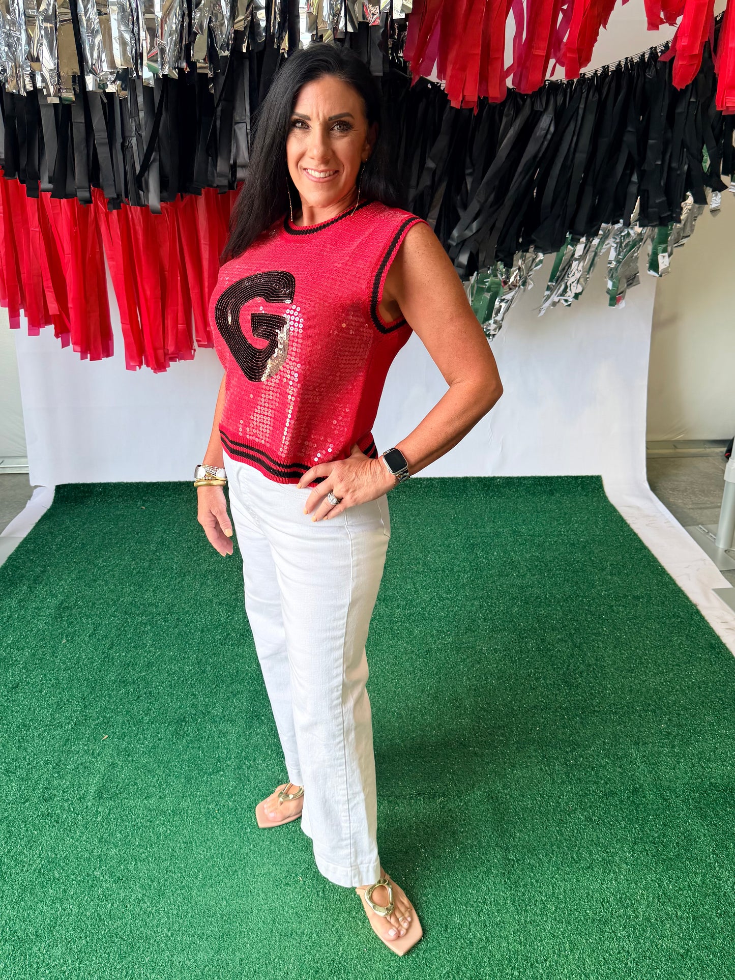 Game day sequin sleeveless top