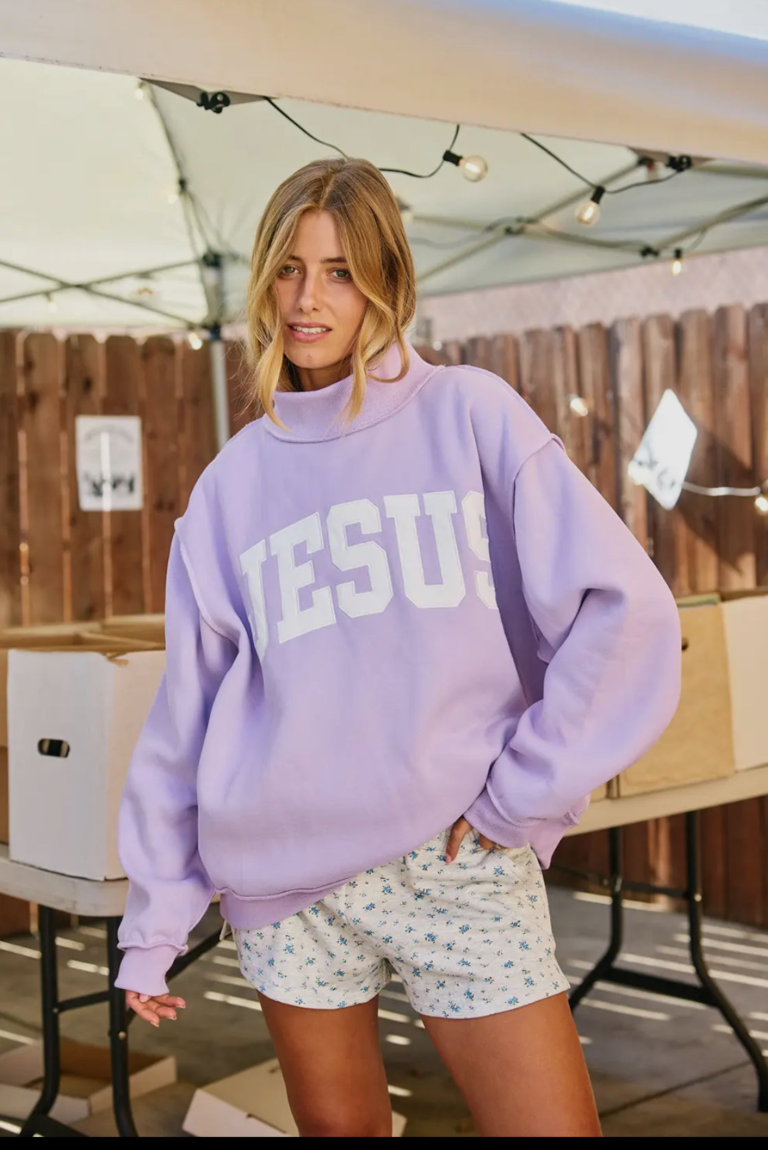 Lavender Jesus embroidered mock neck